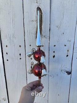 Vintage Red West Germany Mercury Glass wire wrapped Tree Topper Bells Tassel