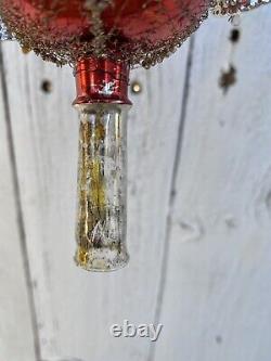 Vintage Red West Germany Mercury Glass wire wrapped Tree Topper Bells Tassel