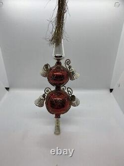 Vintage Red West Germany Mercury Glass wire wrapped Tree Topper Bells Tassel