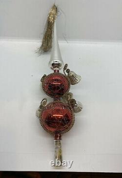 Vintage Red West Germany Mercury Glass wire wrapped Tree Topper Bells Tassel