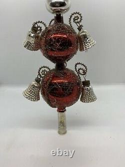 Vintage Red West Germany Mercury Glass wire wrapped Tree Topper Bells Tassel