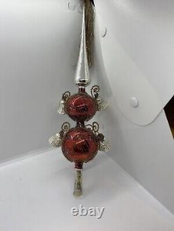 Vintage Red West Germany Mercury Glass wire wrapped Tree Topper Bells Tassel