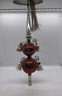 Vintage Red West Germany Mercury Glass wire wrapped Tree Topper Bells Tassel