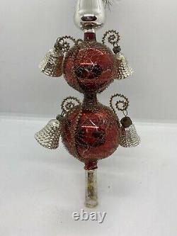 Vintage Red West Germany Mercury Glass wire wrapped Tree Topper Bells Tassel