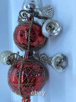 Vintage Red West Germany Mercury Glass wire wrapped Tree Topper Bells Tassel