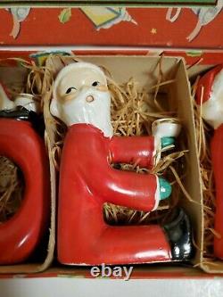 Vintage Relpo Christmas NOEL Santa Mini Candleholders Orig. MINT Japan