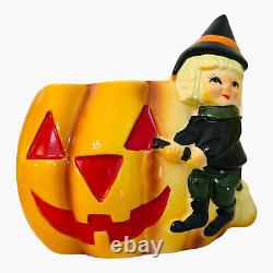 Vintage Relpo Halloween Witch Pumpkin Planter Nancy Pew MCM