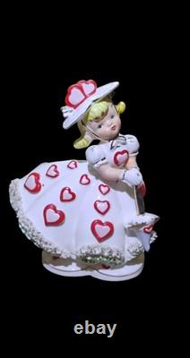 Vintage Relpo Valentine Girl Spaghetti Trim Planter Valentine's Day Decor