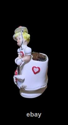 Vintage Relpo Valentine Girl Spaghetti Trim Planter Valentine's Day Decor