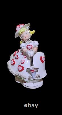 Vintage Relpo Valentine Girl Spaghetti Trim Planter Valentine's Day Decor