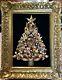 Vintage Rhinestone Red And Gold Jewelry Christmas Tree Framed Art Ooak