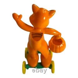 Vintage Rosbro Dancing Cat with Jack-O'-Lantern Candy Container Pull Toy