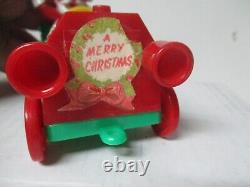 Vintage Rosen Rosbro Christmas Hard Plastic Santa Drives Green Red Roadster Car