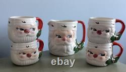 Vintage Santa Claus Ceramic Pitcher And Mug Set, 1 Pitcher, 4 Mugs, Nice