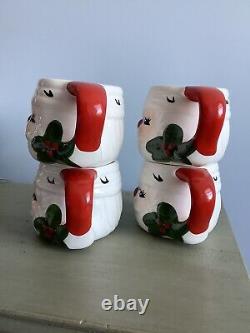 Vintage Santa Claus Ceramic Pitcher And Mug Set, 1 Pitcher, 4 Mugs, Nice
