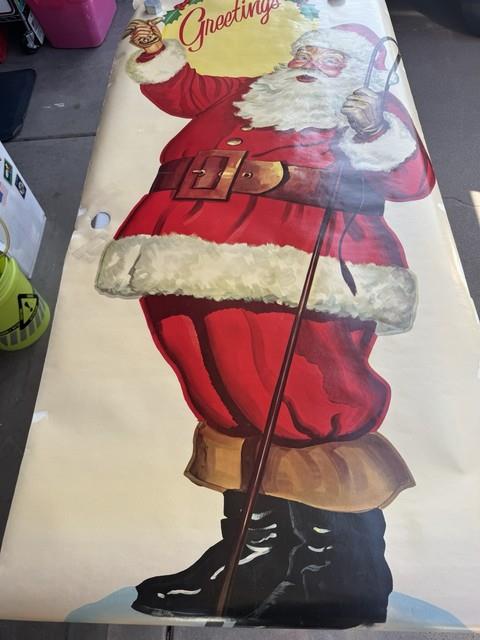 Vintage Santa Merry Christmas Door Poster 1940s-60s Greetings Approx. 75x35