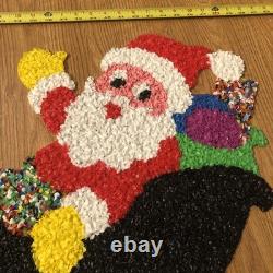 Vintage Santa Sleigh & 2 Rudolph Reindeer Melted Plastic Popcorn Christmas Decor