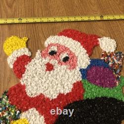 Vintage Santa Sleigh & 2 Rudolph Reindeer Melted Plastic Popcorn Christmas Decor