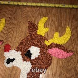 Vintage Santa Sleigh & 2 Rudolph Reindeer Melted Plastic Popcorn Christmas Decor