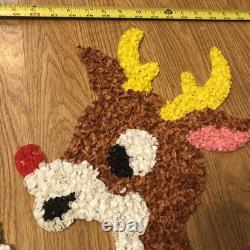 Vintage Santa Sleigh & 2 Rudolph Reindeer Melted Plastic Popcorn Christmas Decor