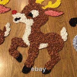 Vintage Santa Sleigh & 2 Rudolph Reindeer Melted Plastic Popcorn Christmas Decor