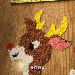 Vintage Santa Sleigh & 2 Rudolph Reindeer Melted Plastic Popcorn Christmas Decor