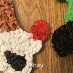 Vintage Santa Sleigh & 2 Rudolph Reindeer Melted Plastic Popcorn Christmas Decor