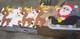 Vintage Santa Sleigh & 3 Reindeer Rudolph Melted Plastic Popcorn Decorations