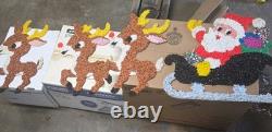 Vintage Santa Sleigh & 3 Reindeer Rudolph Melted Plastic Popcorn Decorations