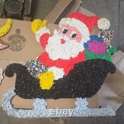 Vintage Santa Sleigh & 3 Reindeer Rudolph Melted Plastic Popcorn Decorations