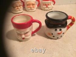 Vintage Santa/Snowman Christmas 2 Mini Mugs Lot of (9) Japan