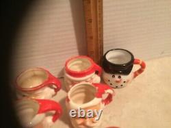 Vintage Santa/Snowman Christmas 2 Mini Mugs Lot of (9) Japan