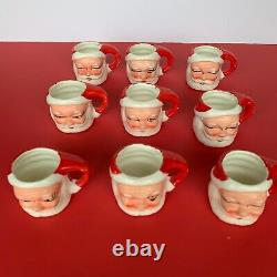 Vintage Set of 9 Mini Ceramic Santa Clause Winking Face Mugs Shot Glasses, Japan