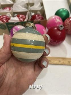 Vintage Shiny Brite Unsilvered Stenciled Striped Shiny Brite Box Hard To Find DZ
