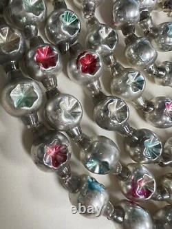 Vintage Silver mercury glass beads garland colored indents almost 7
