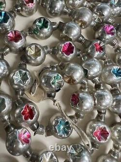 Vintage Silver mercury glass beads garland colored indents almost 7