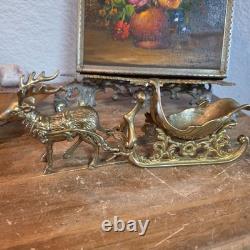 Vintage Solid Brass Reindeer And Sleigh Christmas Holiday 10