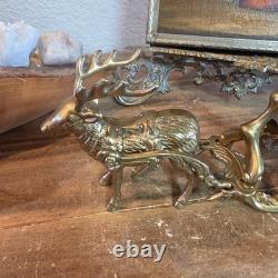 Vintage Solid Brass Reindeer And Sleigh Christmas Holiday 10