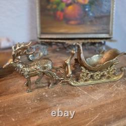 Vintage Solid Brass Reindeer And Sleigh Christmas Holiday 10