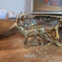 Vintage Solid Brass Reindeer And Sleigh Christmas Holiday 10