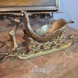 Vintage Solid Brass Reindeer And Sleigh Christmas Holiday 10