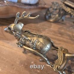 Vintage Solid Brass Reindeer And Sleigh Christmas Holiday 10