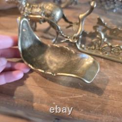 Vintage Solid Brass Reindeer And Sleigh Christmas Holiday 10