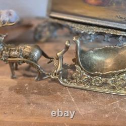 Vintage Solid Brass Reindeer And Sleigh Christmas Holiday 10