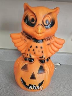 Vintage Star Band Halloween Owl On Pumpkin Blowmold Lighted 13 Htf