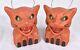 Vintage Style Halloween Paper Mache Orange Scary Cat Jack O Lanterns Set Of 2