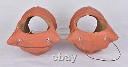 Vintage Style Halloween Paper Mache Orange Scary Cat Jack O Lanterns Set of 2