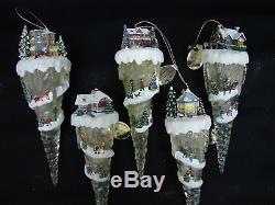 Vintage Thomas Kinkade Victorian Village vignettes House Icicle Ornaments 10 Set