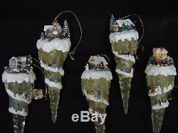 Vintage Thomas Kinkade Victorian Village vignettes House Icicle Ornaments 10 Set