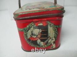 Vintage Tindeco Christmas Tin Litho Box Santa Claus w Mother Goose